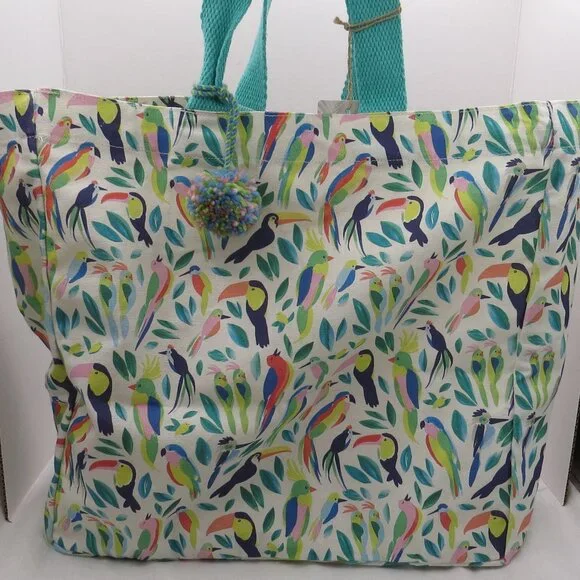 NEW Tommy Bahama Colorful Birds Tropical Toucan Reusable Large Tote Bag Cotton - Picture 1 of 9